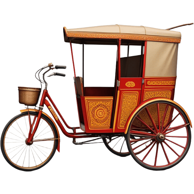 ​Cinematic Realistic Cyclo Rickshaw, depicted as a classic manually operated tricycle-style rickshaw with a simple, rustic design and intricate details, rendered with realistic textures and natural urban lighting that captures its cultural charm and timeless functionality, emoji