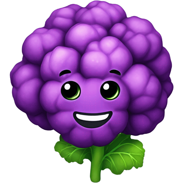  Cheerful purple cauliflower with vibrant green leaves, a cute face with big expressive eyes and a friendly smile, styled in a cartoonish and playful design. emoji