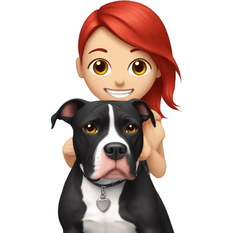 Black and white pitbull with red head girl owner emoji