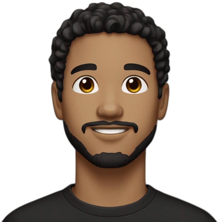 20-year-old man, white skin, Fine wavy hair black hair, goatee, dark brown eyes, black t-shirt. emoji