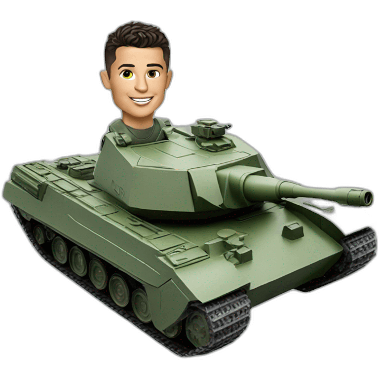 Miniature Cristiano Ronaldo rides tank emoji