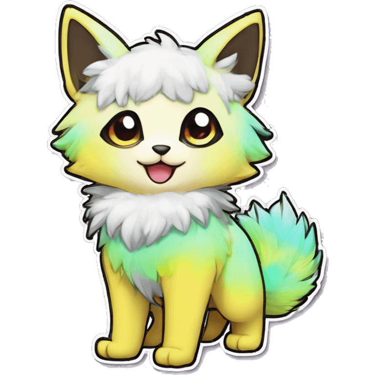 Anthro Fluffy Cool Cute Magical Elemental Shiny Colorful Neon Vibrant Colors Sparkle Kemono-style Chibi Fantasy-Animal-Fakémon-Pokémon-Hybrid Fur Sona Aesthetic Full Body Sticker emoji