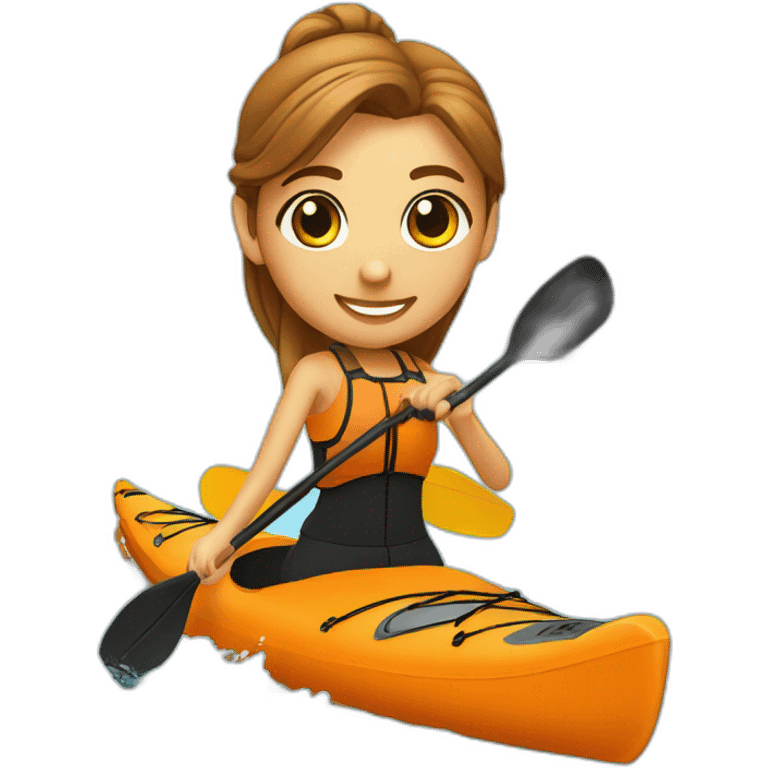 fitness instructor paddling, kayaking, orange kayak on water emoji