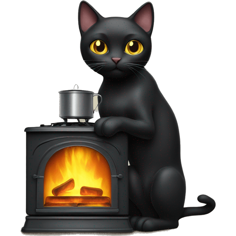 a black cat with primus stove in the paws emoji