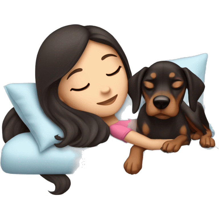 brunette Sleeping beauty girl with Doberman  emoji