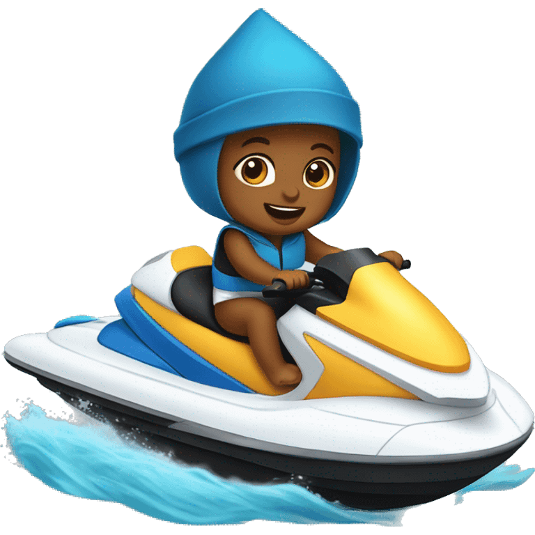 Baby wearing a wizard hat riding a jet ski emoji