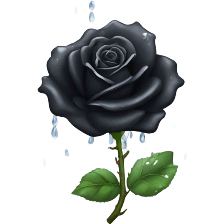 Black rose with crystal raindrops on petals emoji