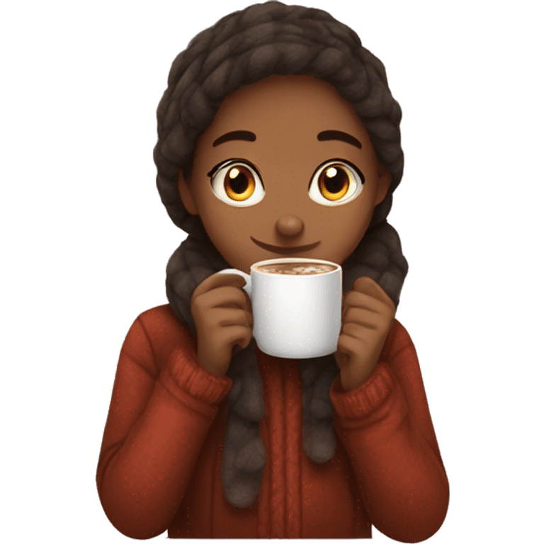 girl drinking hot chocolate and being cozy emoji