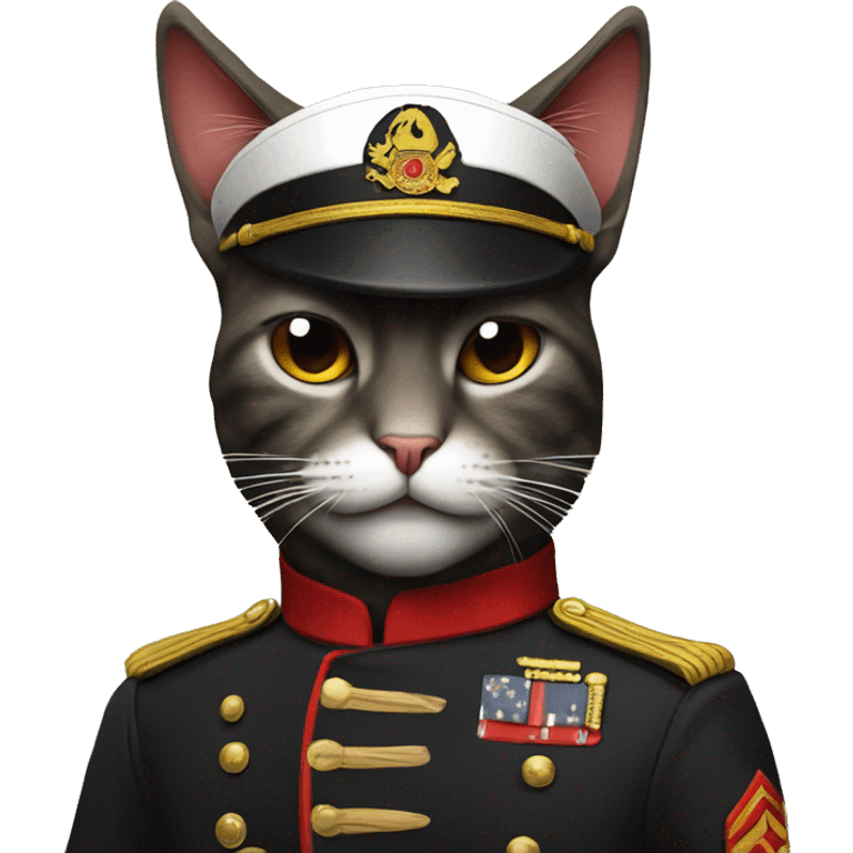 Evil cat wearing black and red military uniform while smoking cigar   emoji