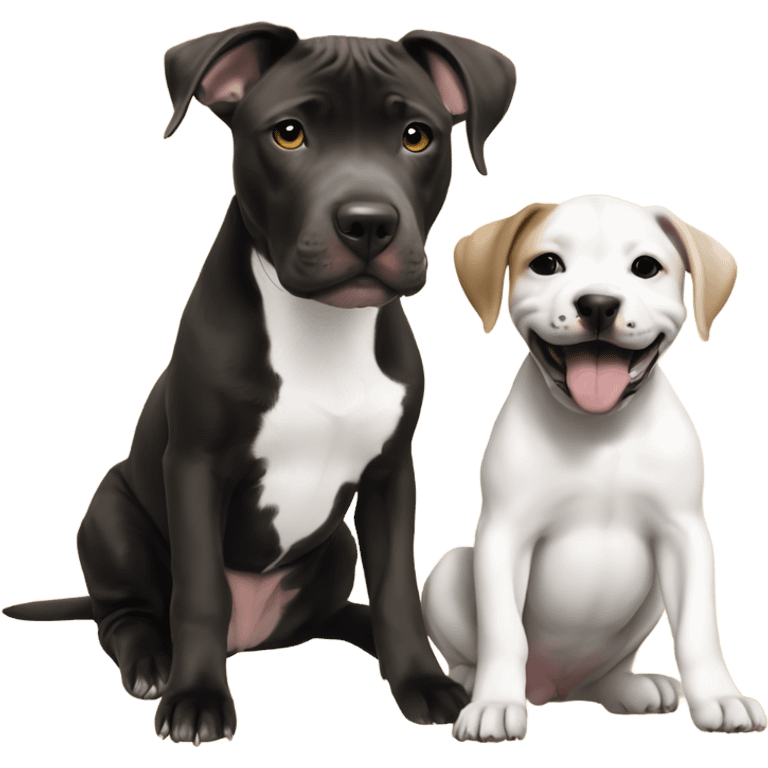 Black mouth cur puppy next to black and white smiling pit bull emoji