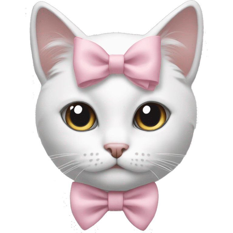 White and gray cat with pastel pink bow  emoji