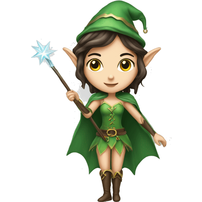 Brunette elf girl fantasy star wand emoji