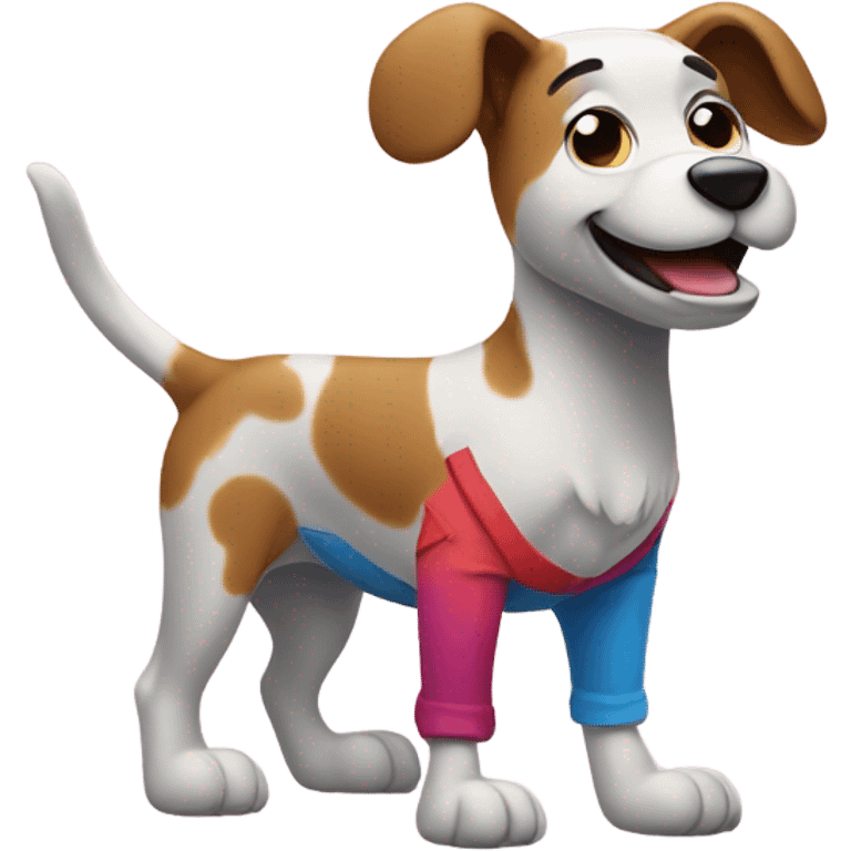 Dog wearing pants on his back legs emoji