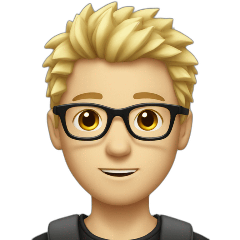 white boy with black glasses and blond spikey hair emoji