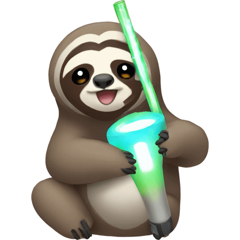 A sloth with a kpop light stick in hand emoji