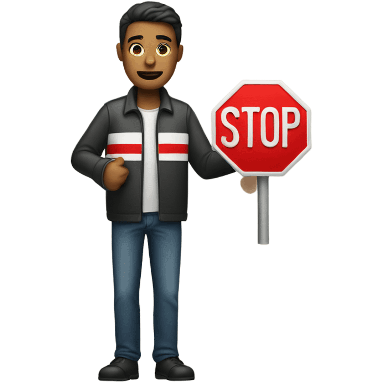 MAN HOLDING A STOP SIGN THAT SAYS STOP emoji