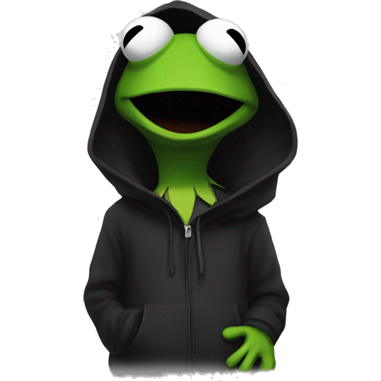 Kermit in a black hoodie being mysterious  emoji