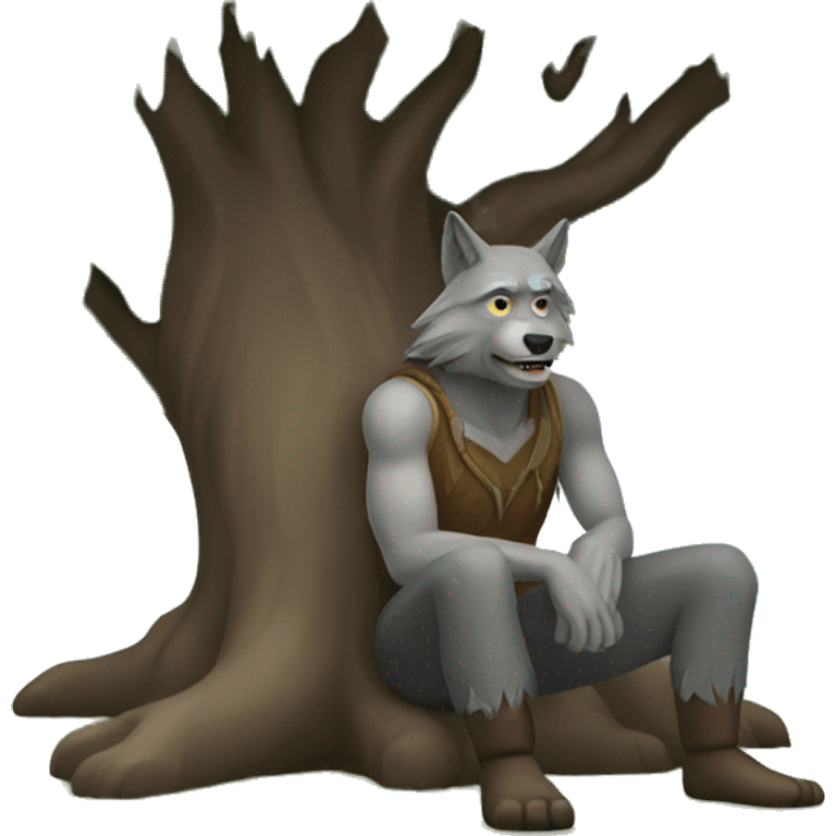 A wolf man sitting under a tree emoji