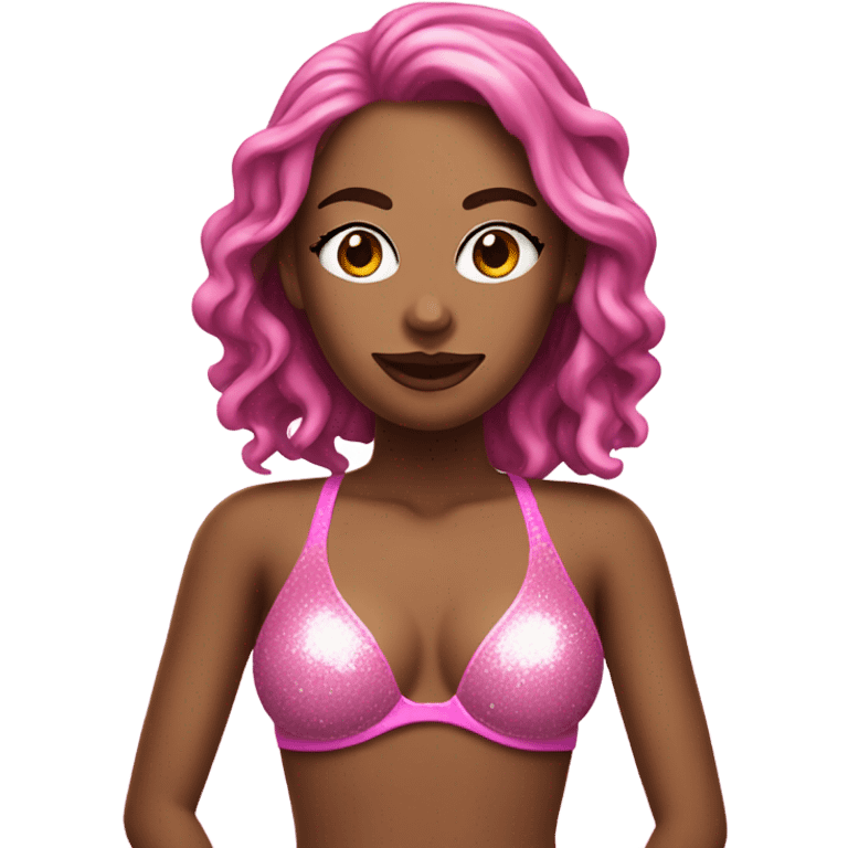 Woman wearing pink bikini glittery with white dripping paint   emoji