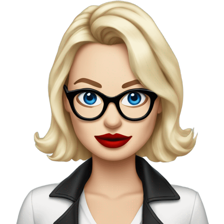 Realistic Margot Robbie, bright blue eyes, red kisses, wearing black glasses  emoji