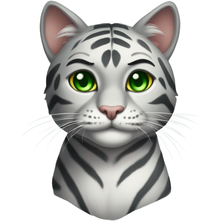 Grey Tiger Cat with green eyes  emoji