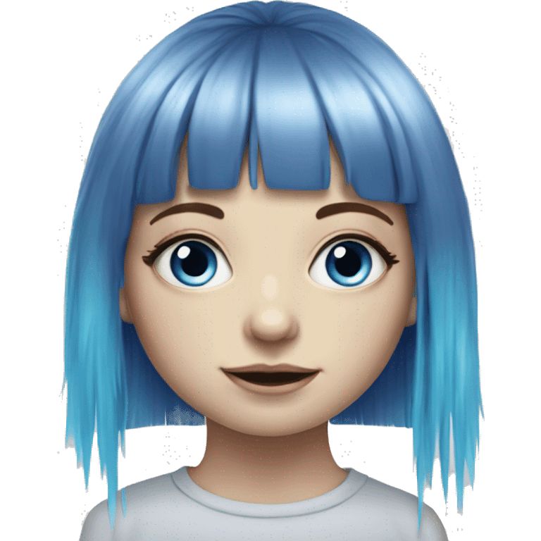 Hyperrealistic drawing pale girl with blue eyes and rainbow long hair with fringe  emoji