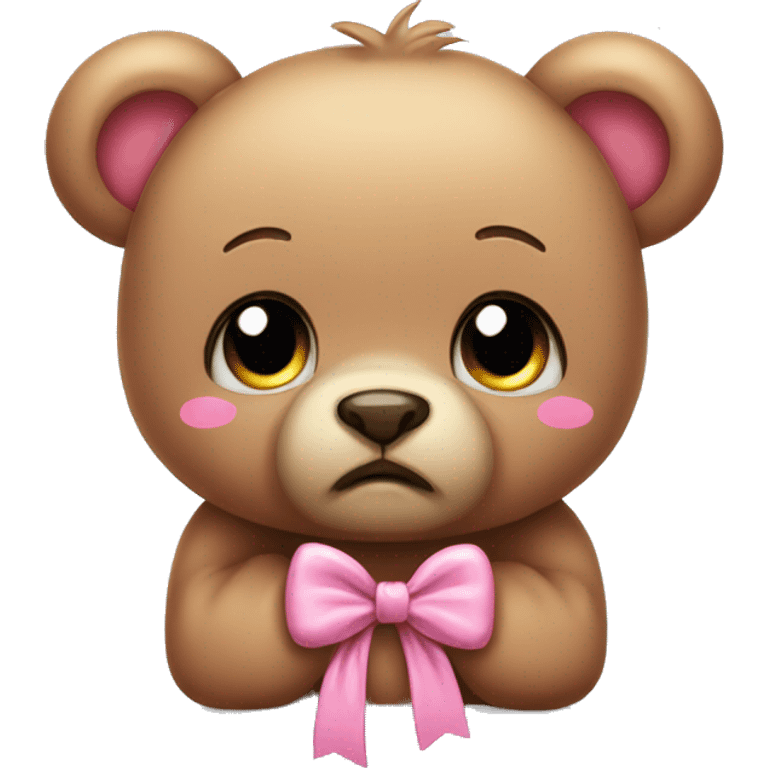 Cute Crying teddy bear wearing pink bow with tears in eyes  emoji