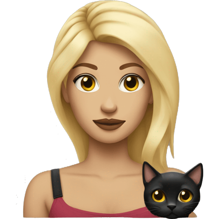 a woman with blond hair, tattoos on her arms and a black cat on the head  emoji