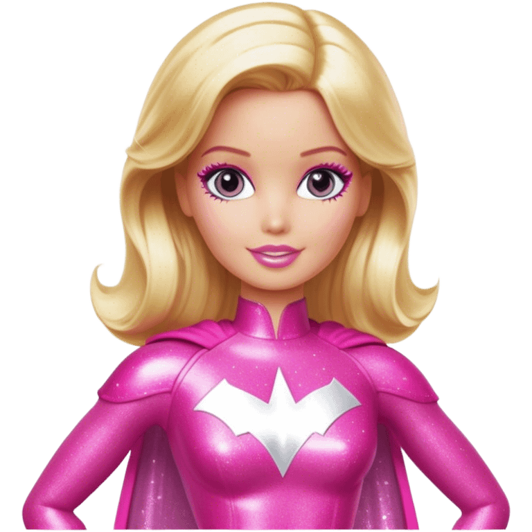 Blonde superhero Barbie with pink sparkly outfit  emoji