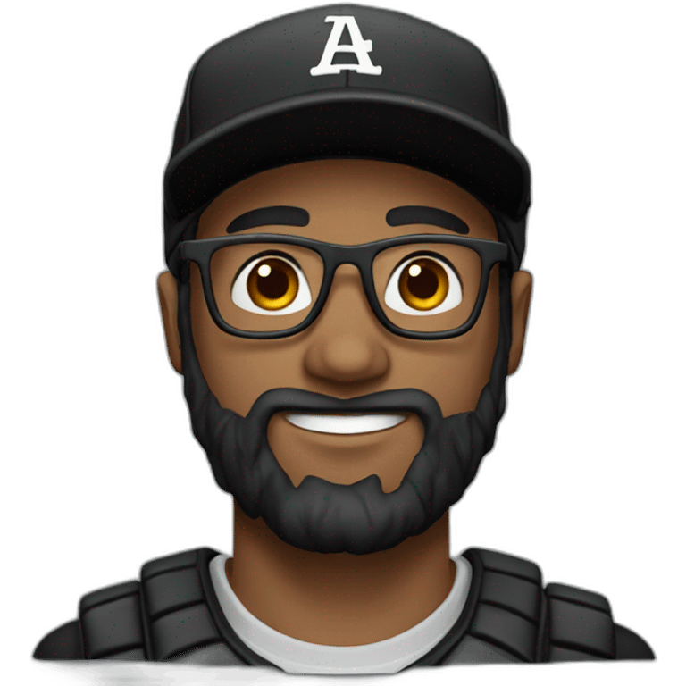 Bearded dark haired man with black baseball hat and glasses emoji