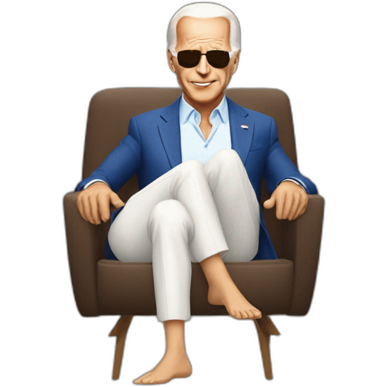 joe biden wearing a skirt bikini sitting acting out that scene from basic instinct sitting facing forward legs apart(full body, ios17) emoji