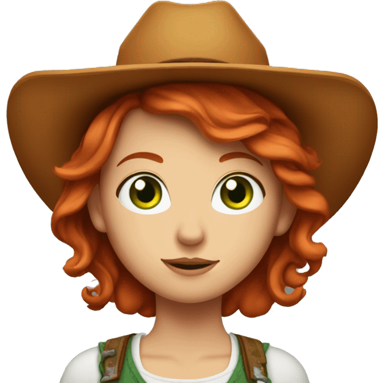 redhead girl with green eyes and a cowboy hat on  emoji