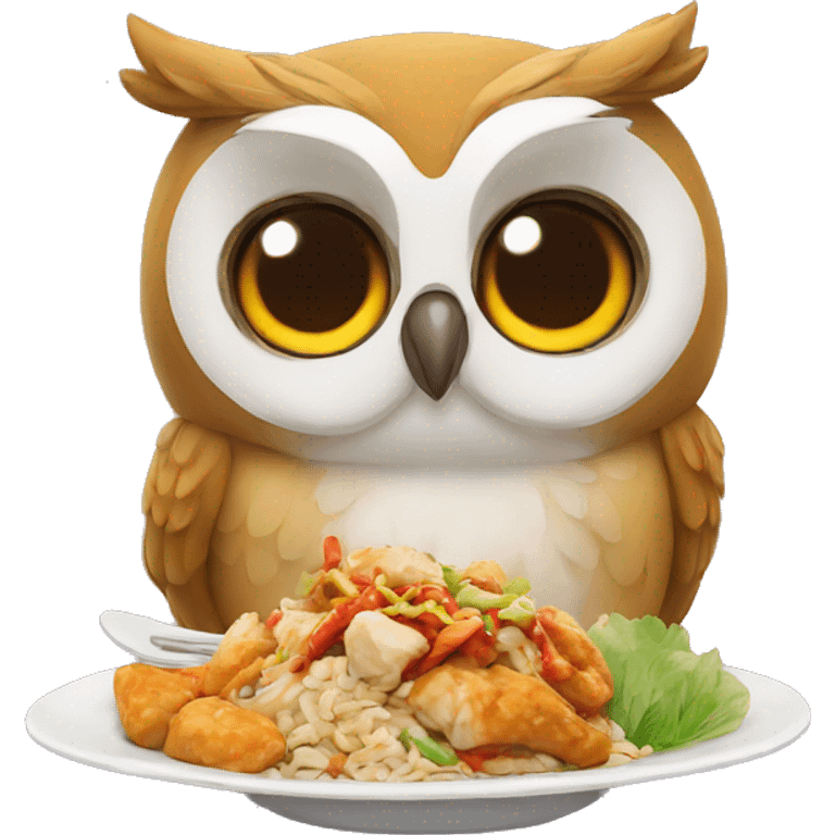 owl eating chinese food emoji