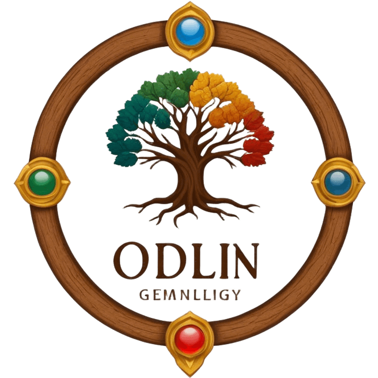 created a highly detailed but manly looking family genealogy logo with multiple colors and make sure it include the name Odlin. emoji