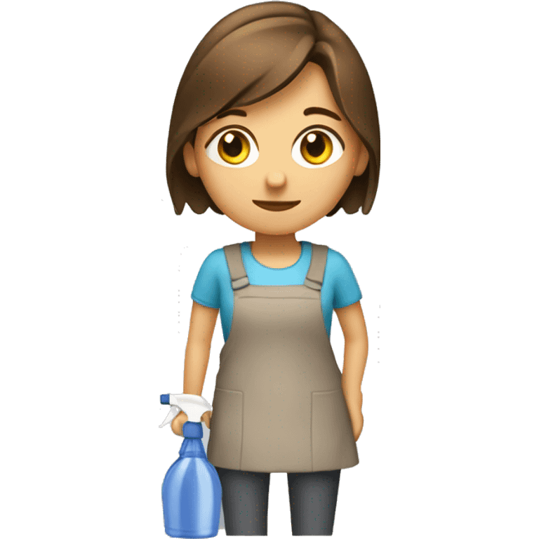 Cleaning girl with brown hair and holding a spray bottle  emoji