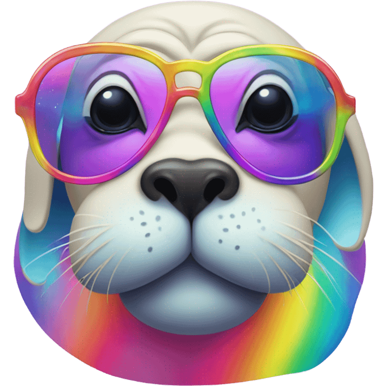 Lisa Frank Walrus wearing rainbow cloud shaped glasses emoji