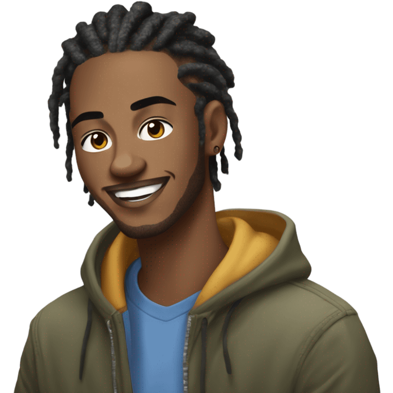 kai cenat, streamer, youtuber.A lively African-American male with short dreadlocks and a slim, athletic build. Kai exudes energy with his trendy streetwear style, expressive gestures, and confident, humorous personality. emoji