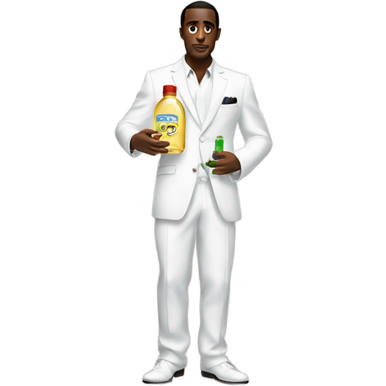 diddy in white suit holding baby oil emoji