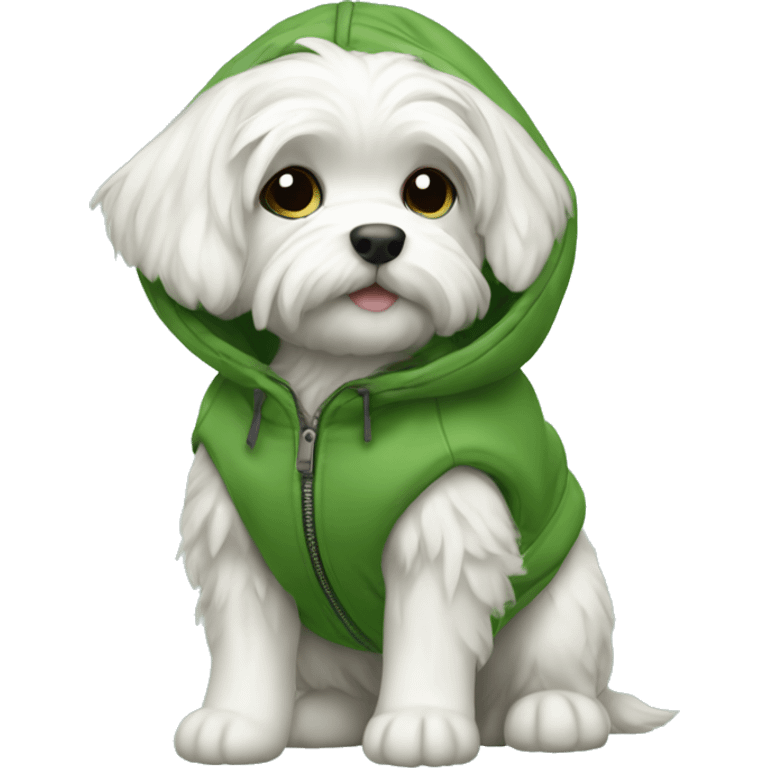 Maltese puppy wearing a green parka emoji