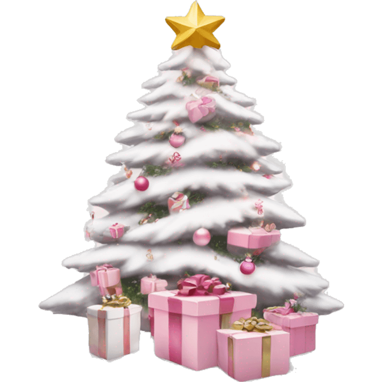 Light pink Christmas gifts under a white Christmas tree  emoji