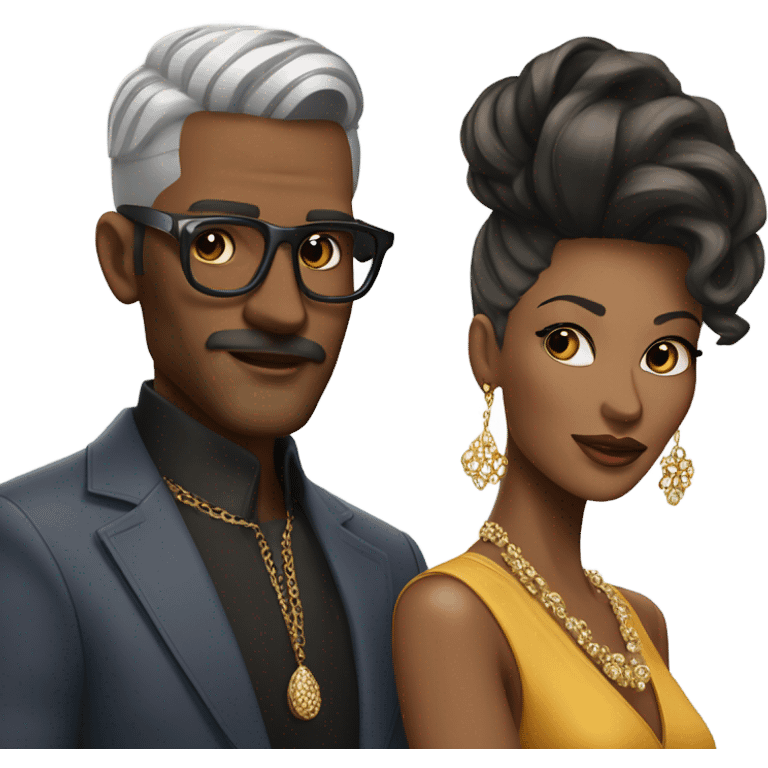 stylish man and women with earrings emoji