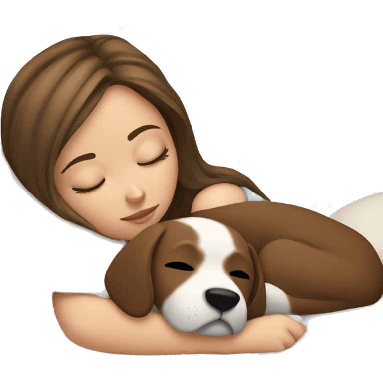 White girl brown hair sleeping with puppy emoji