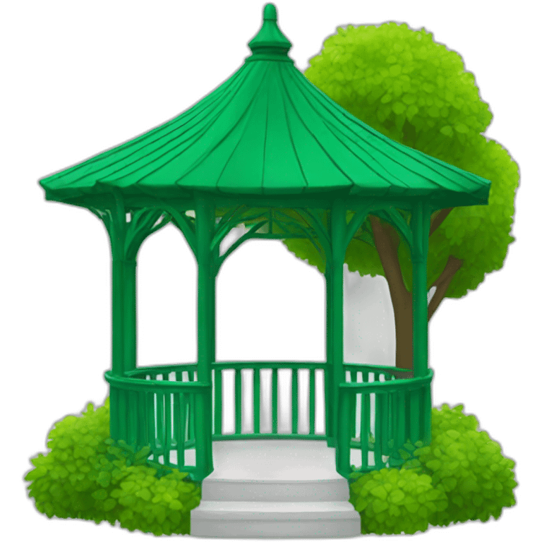 Green and white gazebo standing next to a tree emoji