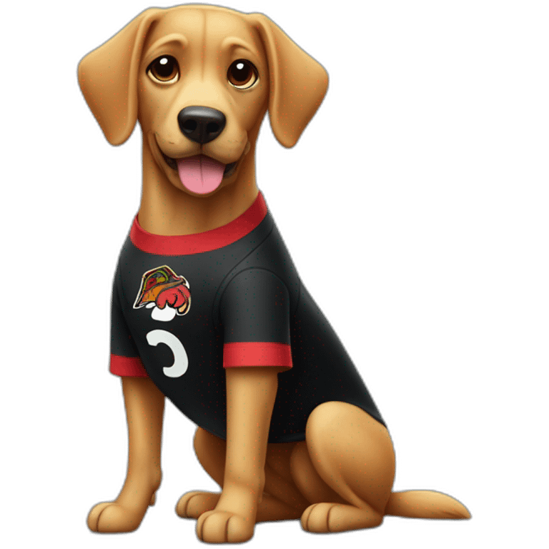 dog wearing a flamengo's shirt emoji