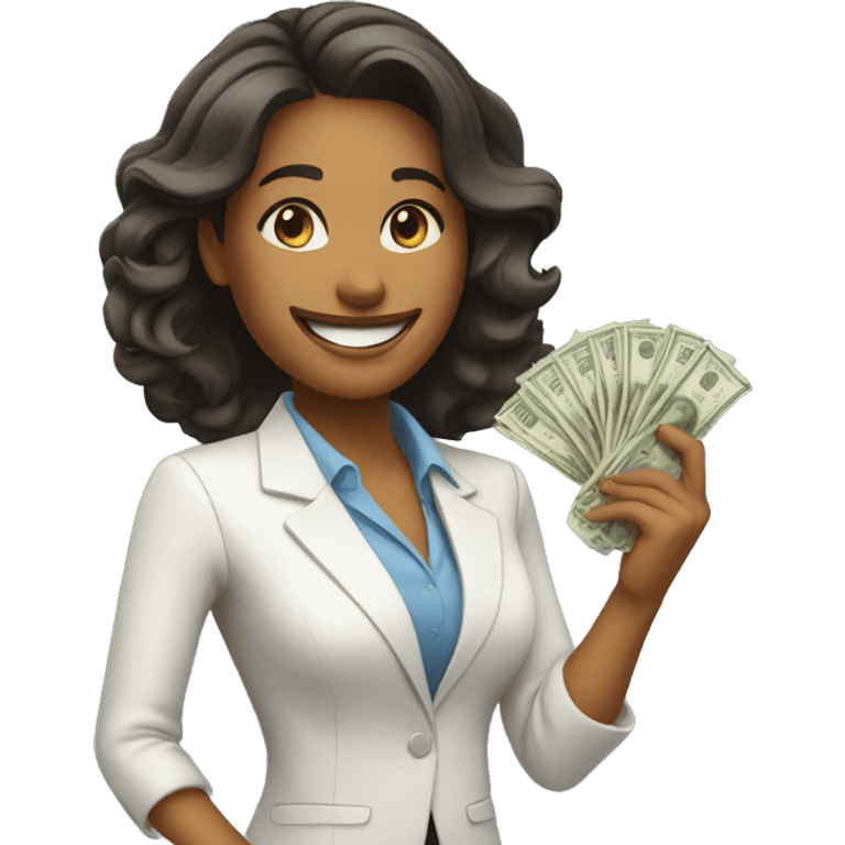 business woman with money in her hand, smiling emoji