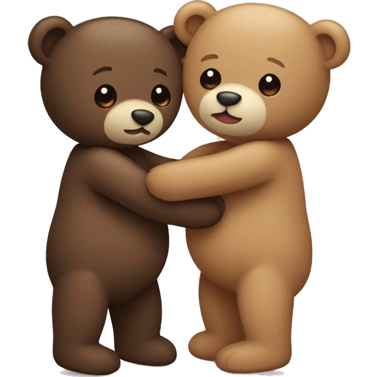 Two teddy bears, one is dark brown, the other is light brown, hugging each other  emoji