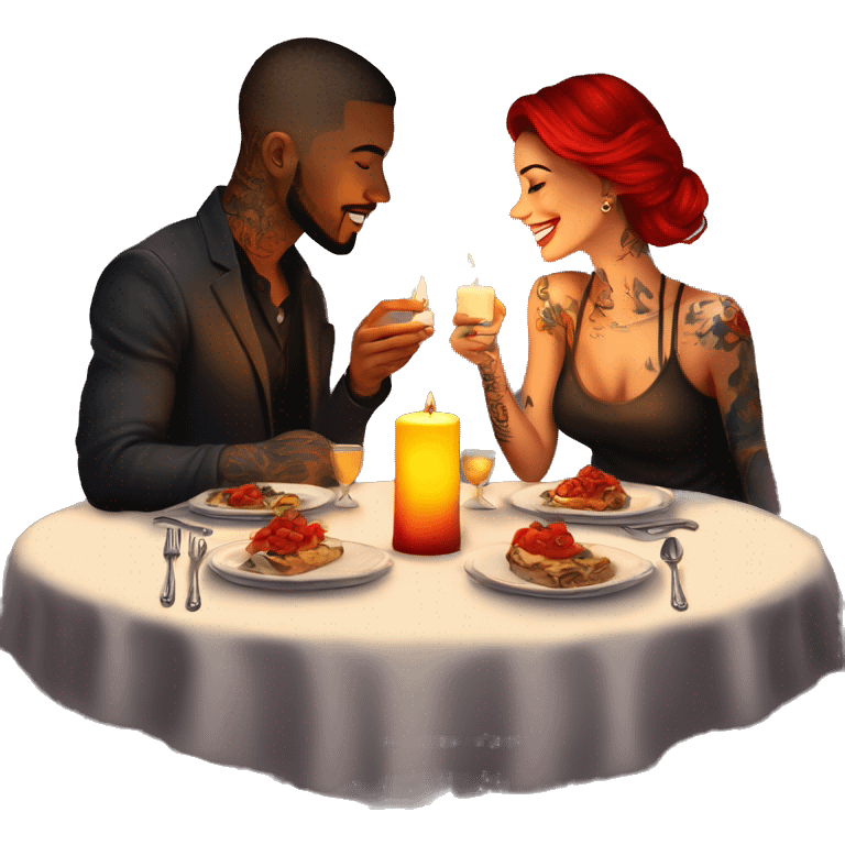 romantic candle light dinner for beautiful tattooed couple emoji