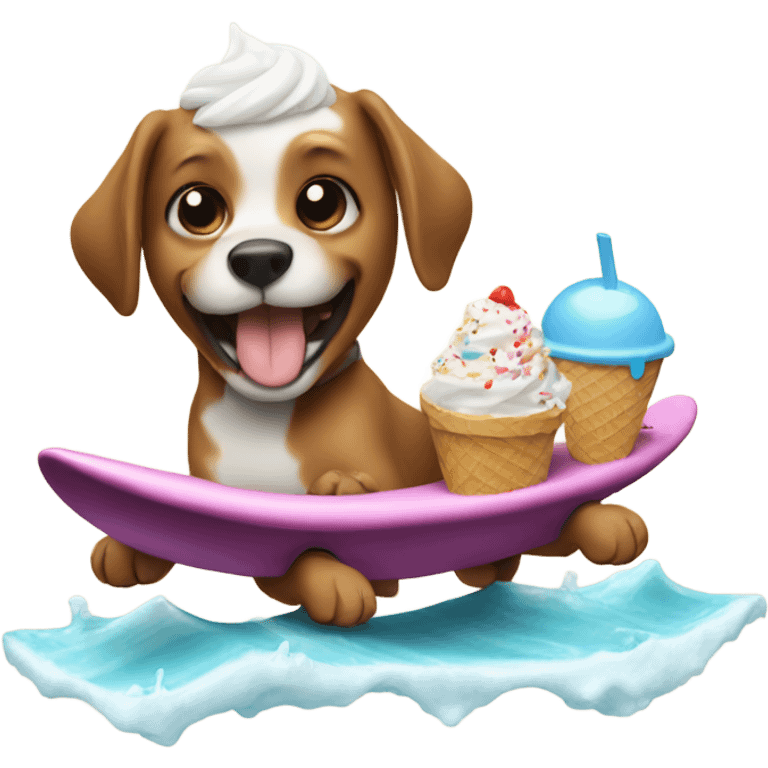 Dog surfing and eating ice cream  emoji