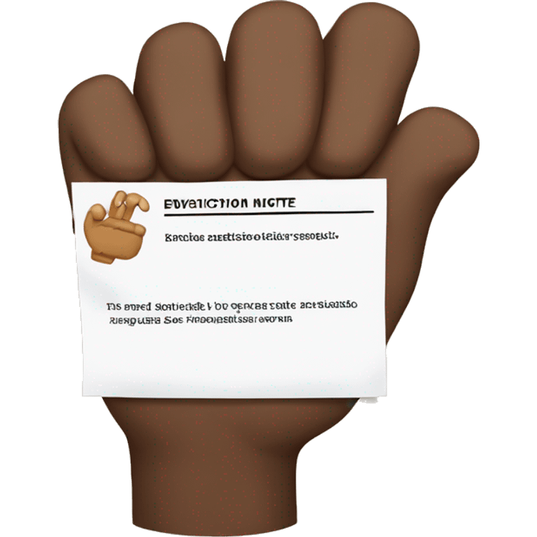 Brown hand holding eviction notice emoji