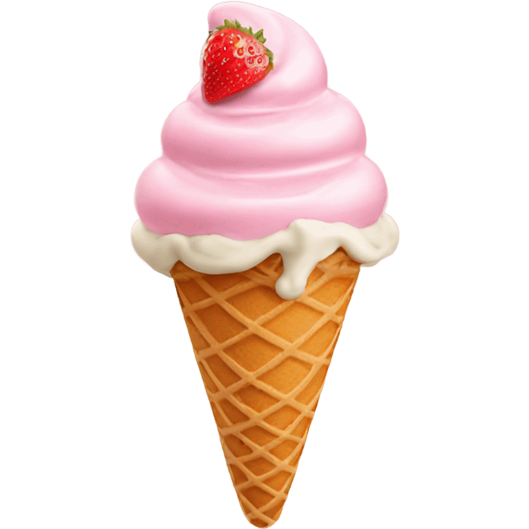 pretty light pink ice cream cone with strawberries emoji